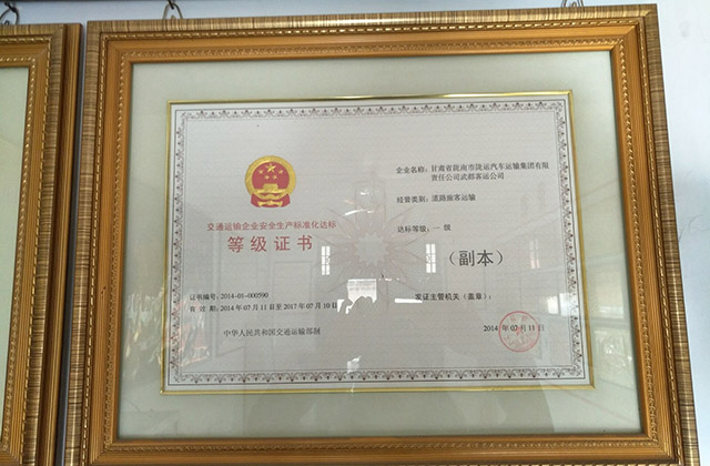 安全生产标准化达标一级企业证